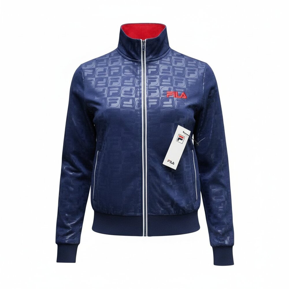 NWT Fila Women's Isadora Embossed Logo Full Zip Jacket Navy Size L